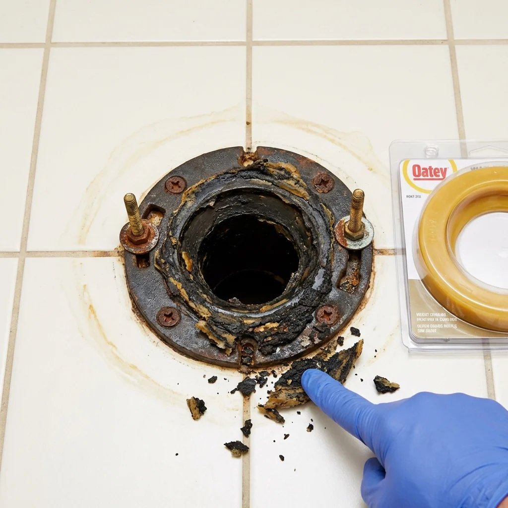Failed wax ring showing water seepage at the base of a toilet in a Stanton, KY home