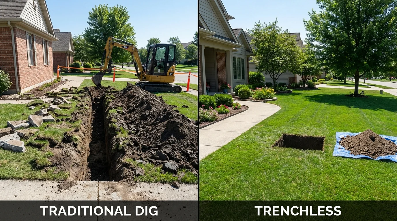 Trenchless sewer repair with minimal yard damage versus traditional excavation in Stanton, KY